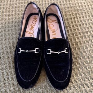 Women's Sam Edelman Black Velvet Loafers with Silver Hardware, Size 7
